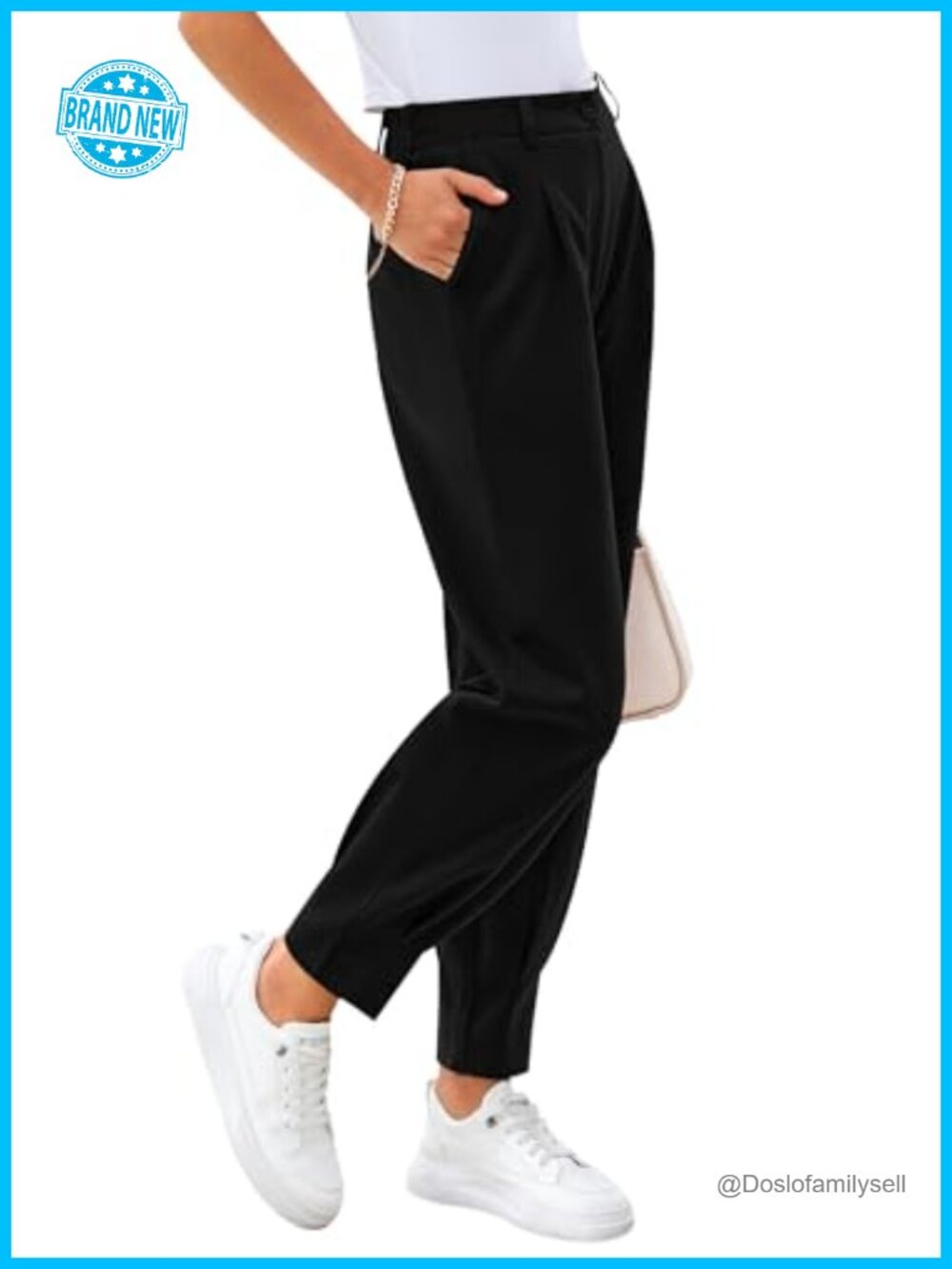 Womens Ankle Work Pants Trousers High Rise Pleated Pull On Casual Slacks